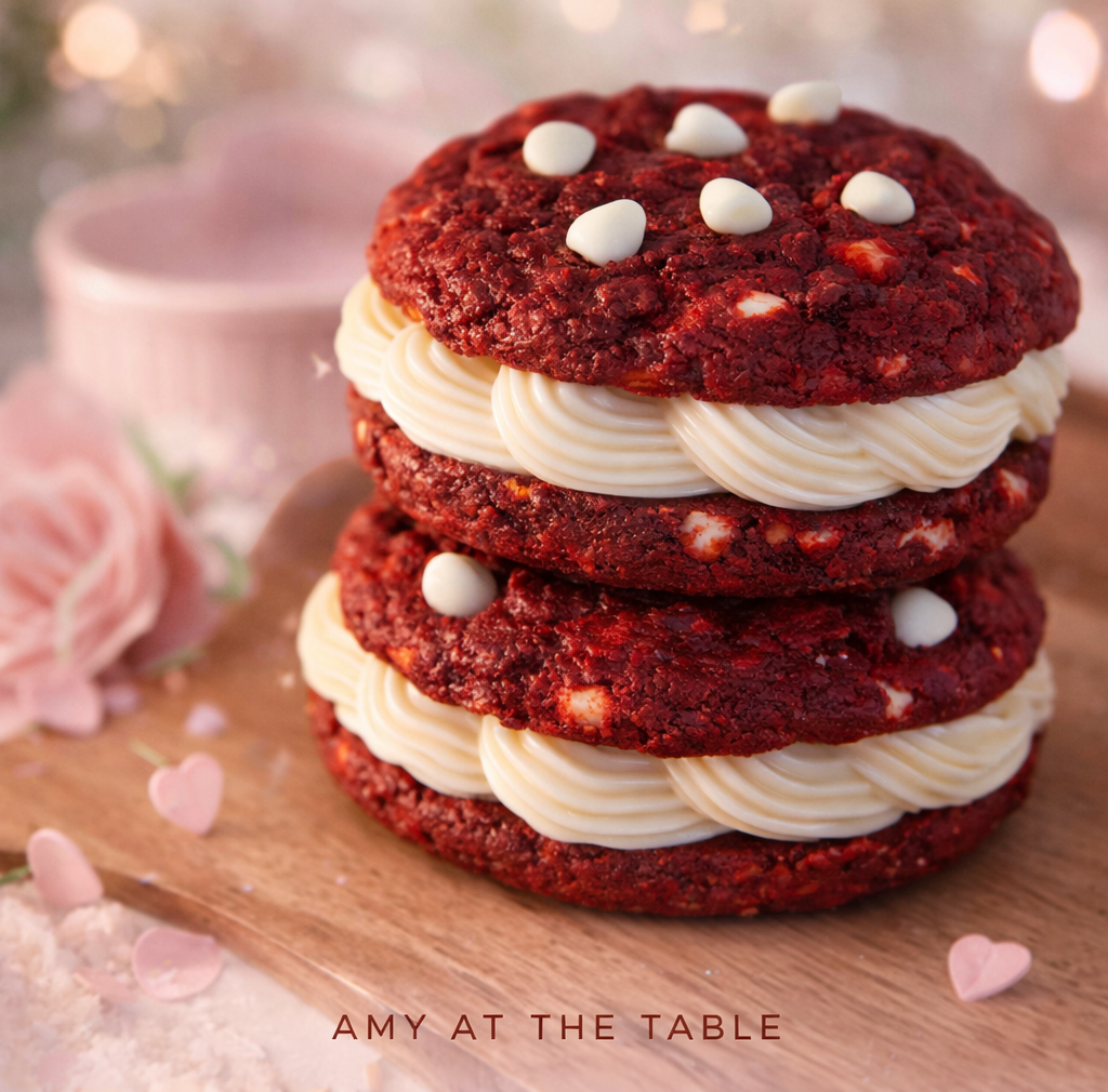 Red Velvet Sandwich Cookies with Cream Cheese Filling